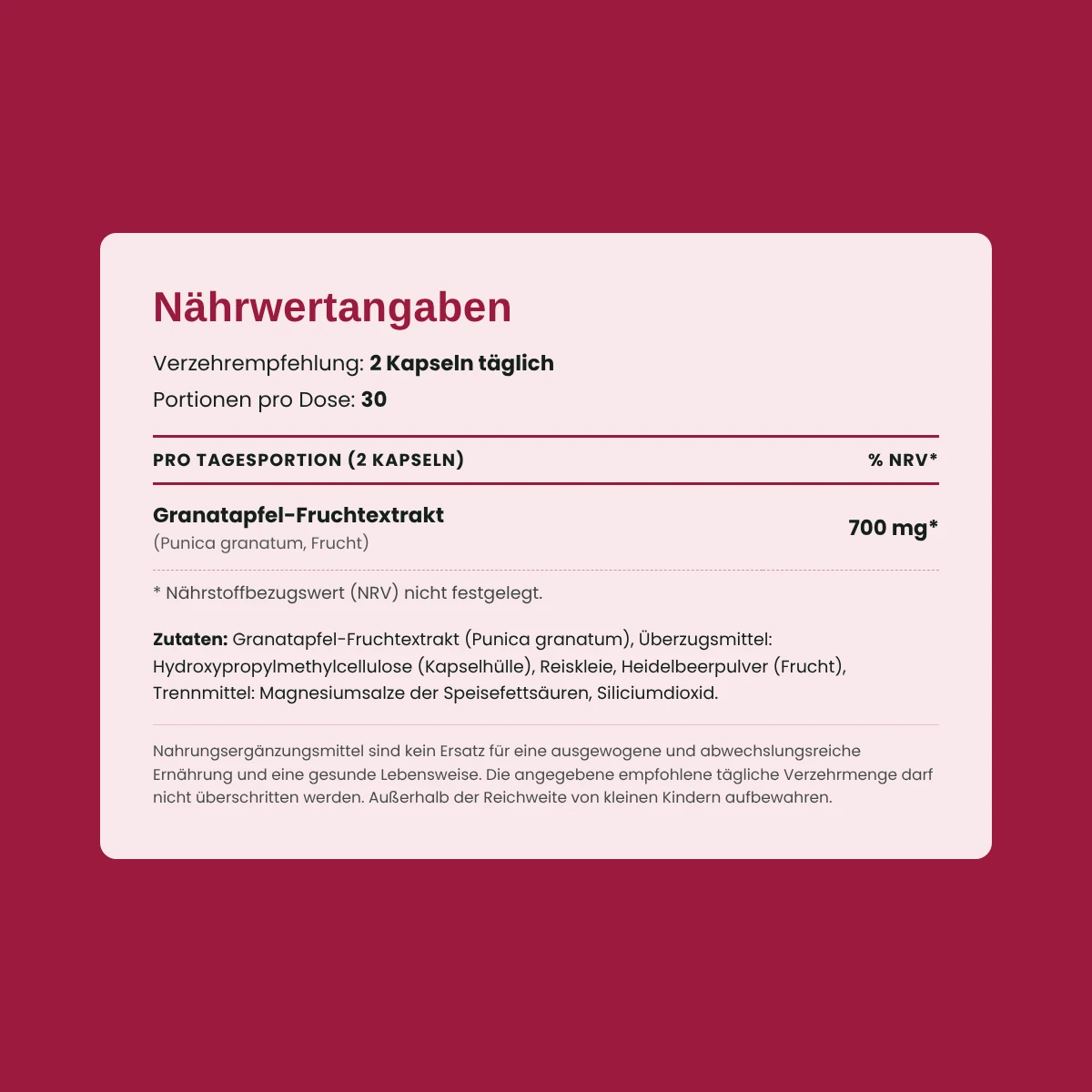 Nährwerttabelle Granatapfel-Extrakt